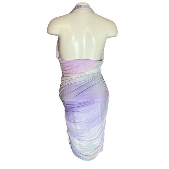 Zara Purple Pink Plunging Neckline Ombre Ruched Mini Dress Fairycore Sz M - Picture 4 of 6